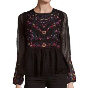 Anthropologie‎ Allison NY Black Embroidered Blouse